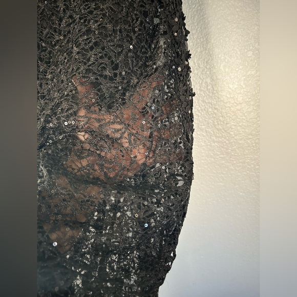 Black lace and sequined dress, completely sheer except for the bust area. Size S - Picture 4 of 16